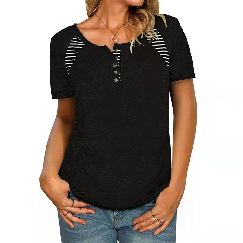 Damen T-Shirt mit kurzen Ärmeln, bedruckt, gestreift, lässig