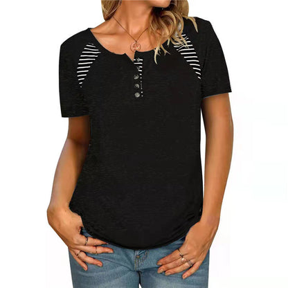 Damen T-Shirt mit kurzen Ärmeln, bedruckt, gestreift, lässig