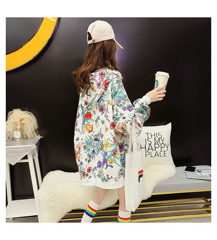 Frauen Plus Samt Dicke Kapuzen Hoodies Casual Lose Blumendruck