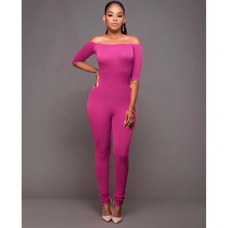 Damen Jumpsuit mit geradem Ausschnitt und mittellangen Ärmeln