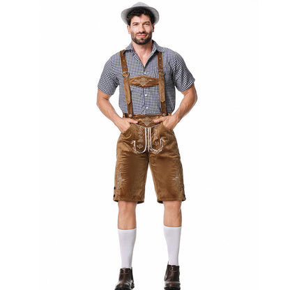 Herren Oktoberfest Kostüm – Trachtenhemd mit Lederhosen und Hut im Set