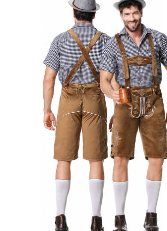 Men's beer festival clothes Plaid Shirt Suspenders