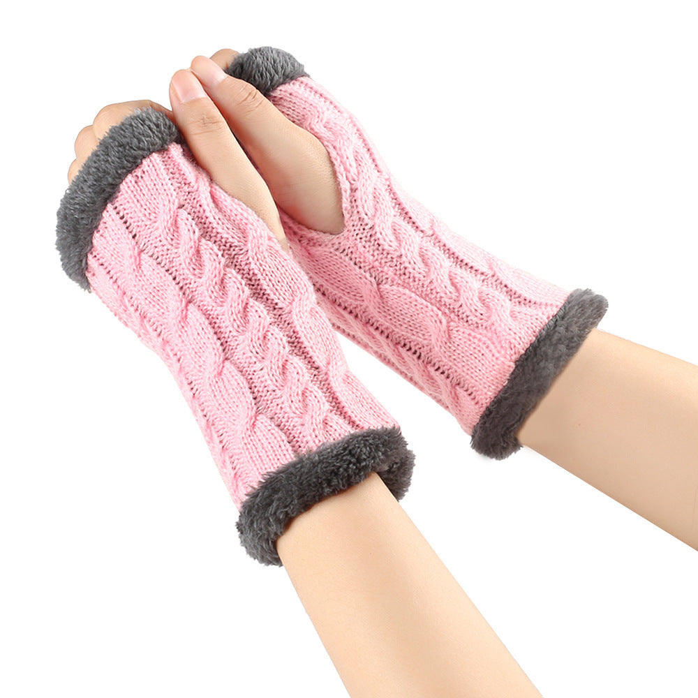 Winter Plüsch Handschuhe Twist Gestrickte Fingerlose Fleece Handschuhe Frauen Warme Verdickte Wollhandschuhe