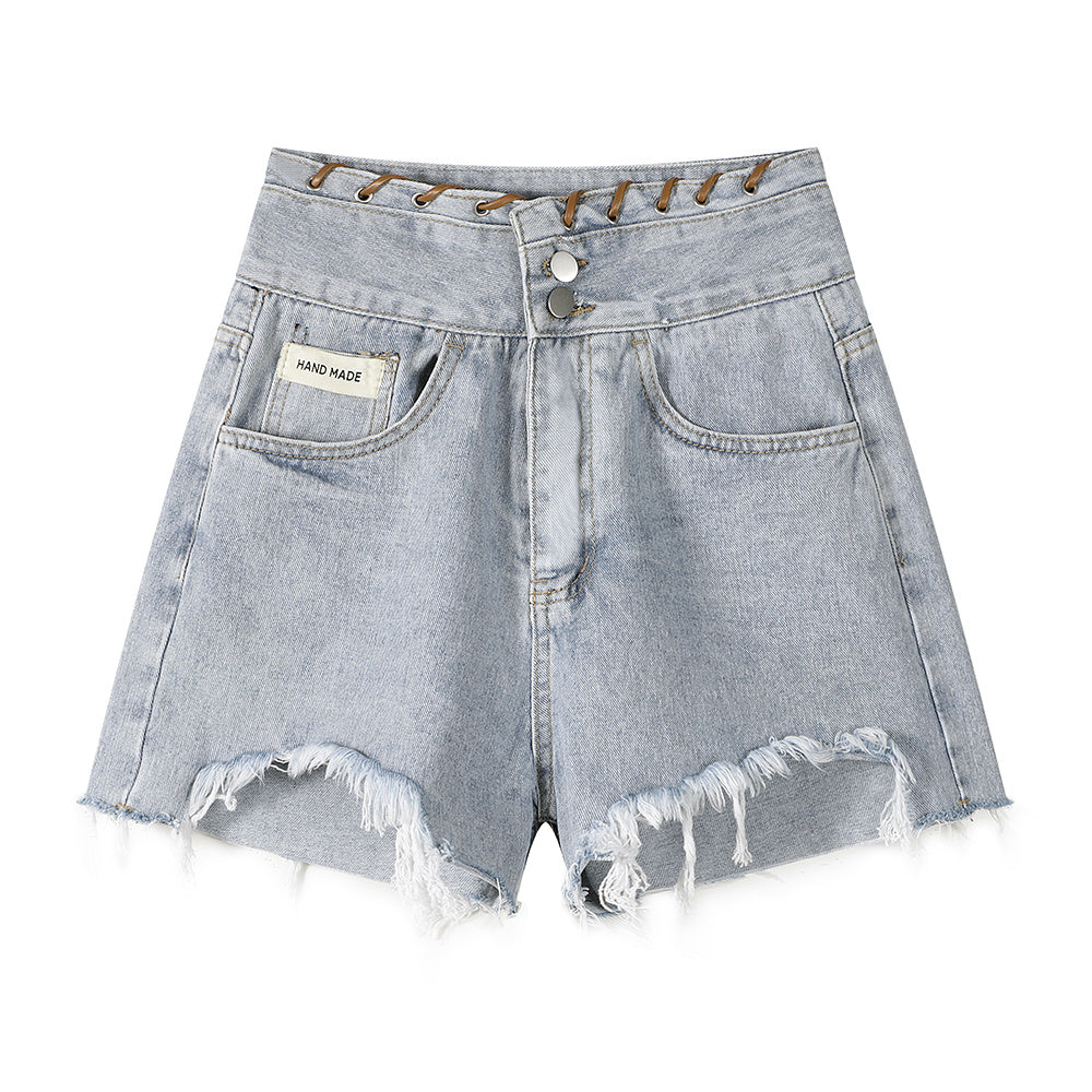Jeansshorts mit hoher Taille und weitem Bein für Damen