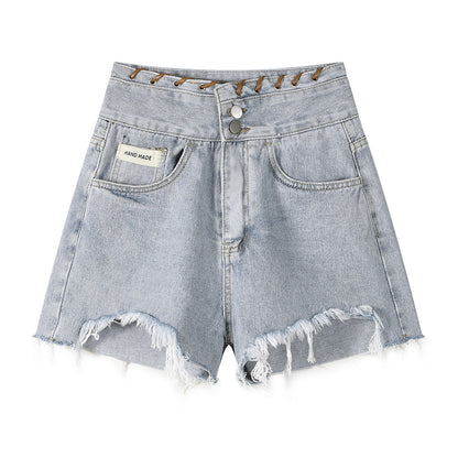 Jeansshorts mit hoher Taille und weitem Bein für Damen