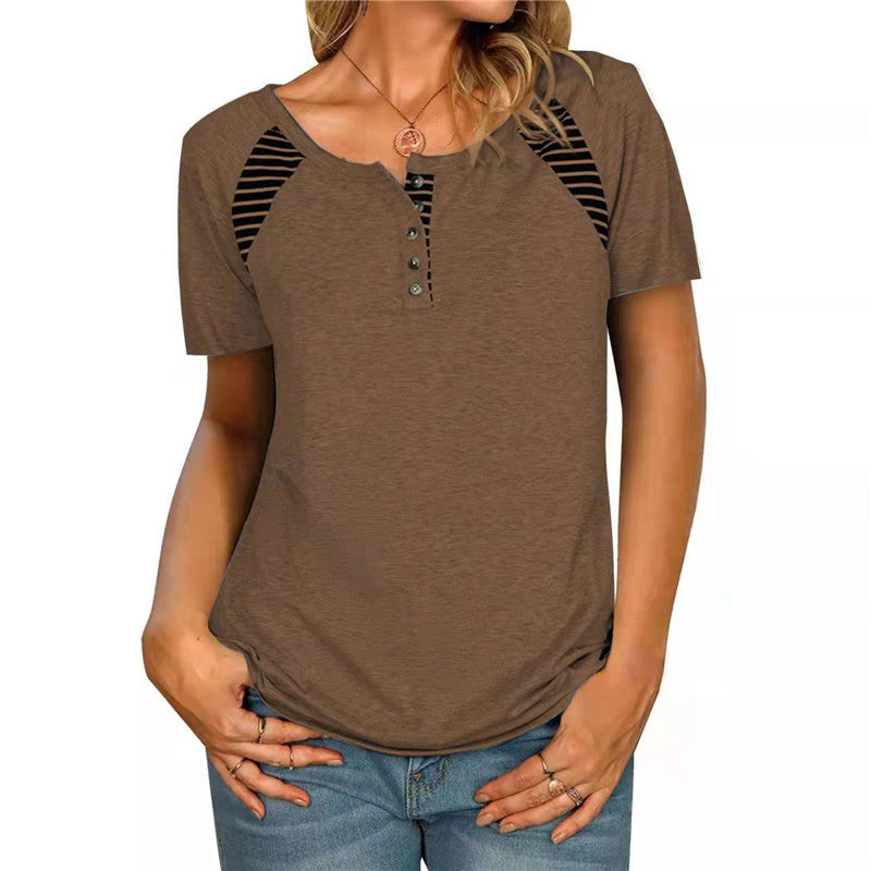 Damen T-Shirt mit kurzen Ärmeln, bedruckt, gestreift, lässig