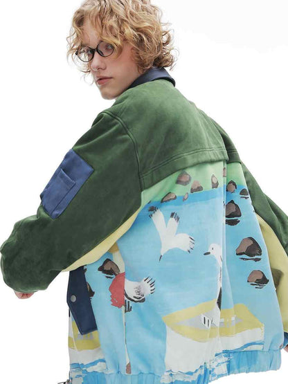 Retro Patchwork Baseballjacke aus Wildleder für Herren
