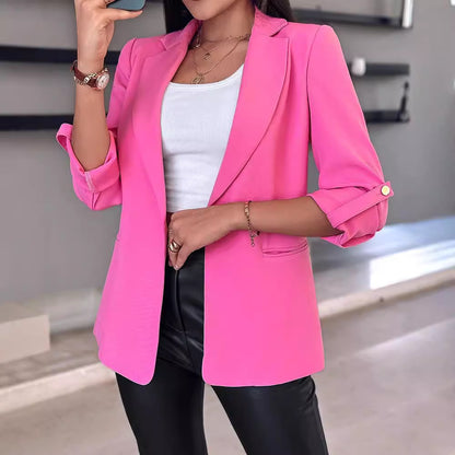Lässiger Blazer mit gerollten Ärmeln und Taschen für Damen