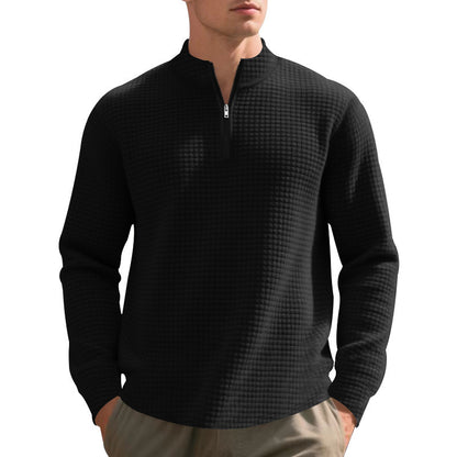 Herren Stehkragen Pullover mit Halbreißverschluss und Karomuster
