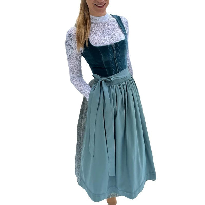 Oktoberfest Kleid „Isar“ – Midikleid aus Samt in Marineblau mit Trägern