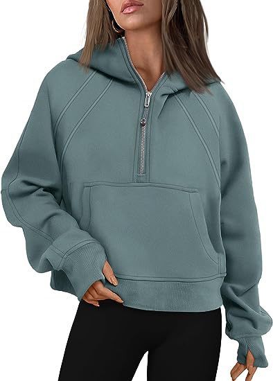 Reißverschluss Hoodies Sweatshirts mit Tasche Lose Sport Tops Langarm Pullover Pullover Winter Herbst Outfits Damen Kleidung