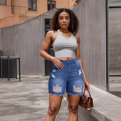 Denim-Shorts mit Löchern für Damen