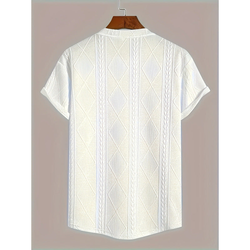 Herren T-Shirt mit Geometrie-Stickerei – Kurzarm, Freizeit, Übergröße