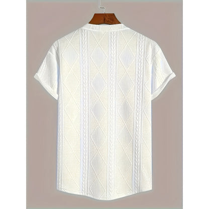 Herren T-Shirt mit Geometrie-Stickerei – Kurzarm, Freizeit, Übergröße