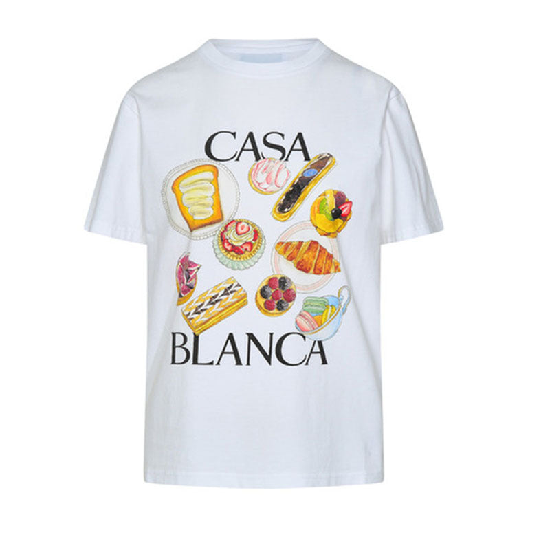 Locker geschnittenes T-Shirt mit Hamburger-Aufdruck – Kurzarm-Shirt aus Leinen
