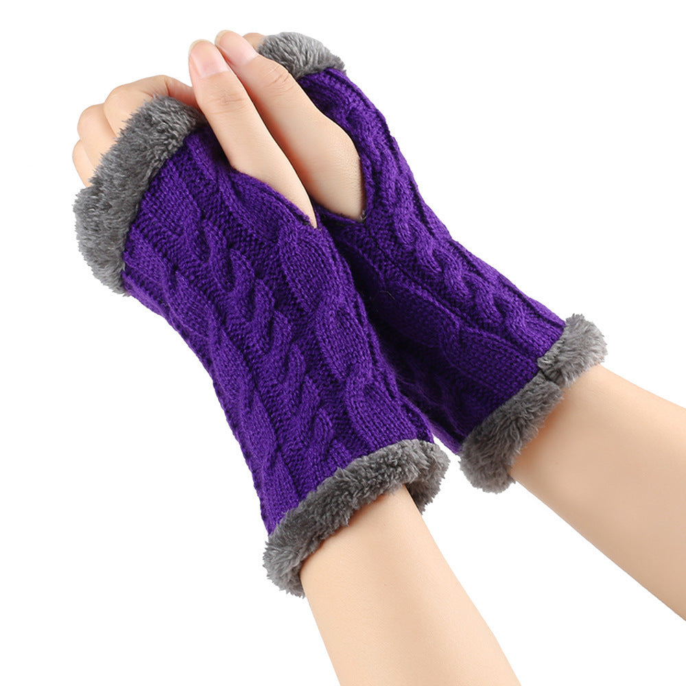 Winter Plüsch Handschuhe Twist Gestrickte Fingerlose Fleece Handschuhe Frauen Warme Verdickte Wollhandschuhe