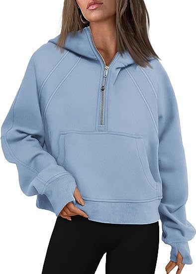 Reißverschluss Hoodies Sweatshirts mit Tasche Lose Sport Tops Langarm Pullover Pullover Winter Herbst Outfits Damen Kleidung