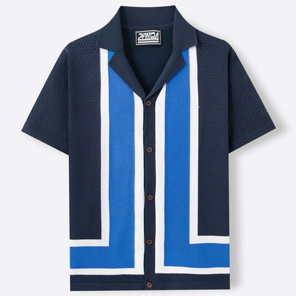 Herren-Sommer-Strickshirt mit Streifenmuster und Farbkontrast – Kurzarm