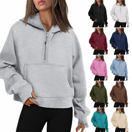 Reißverschluss Hoodies Sweatshirts mit Tasche Lose Sport Tops Langarm Pullover Pullover Winter Herbst Outfits Damen Kleidung