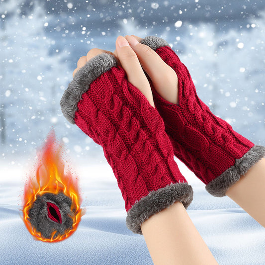 Winter Plüsch Handschuhe Twist Gestrickte Fingerlose Fleece Handschuhe Frauen Warme Verdickte Wollhandschuhe