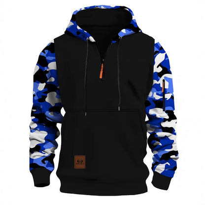 Herren Camouflage Hoodie mit Reißverschluss und Kontrastnähten