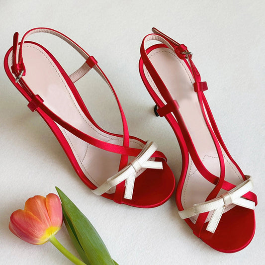 Damen-Sandalen mit offener Zehenpartie und Stiletto-Absatz und Schleife