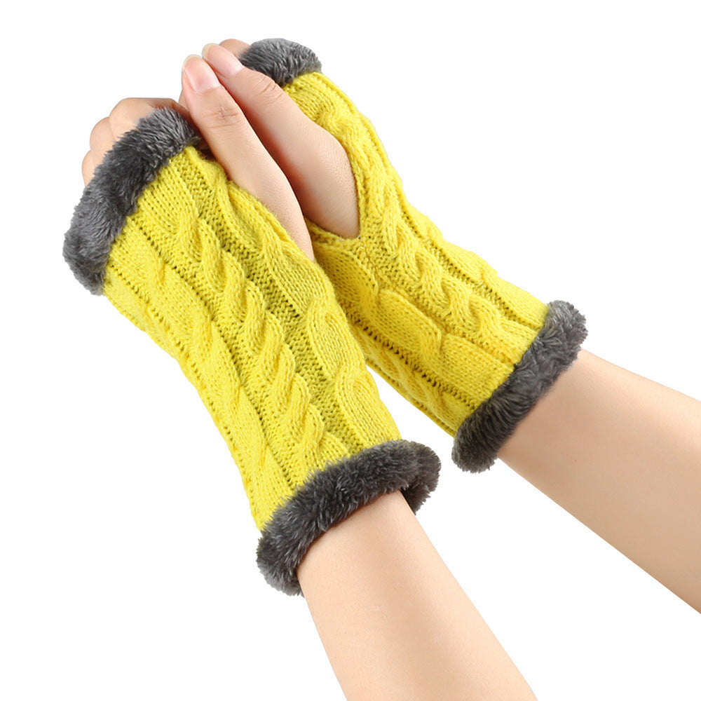Winter Plüsch Handschuhe Twist Gestrickte Fingerlose Fleece Handschuhe Frauen Warme Verdickte Wollhandschuhe