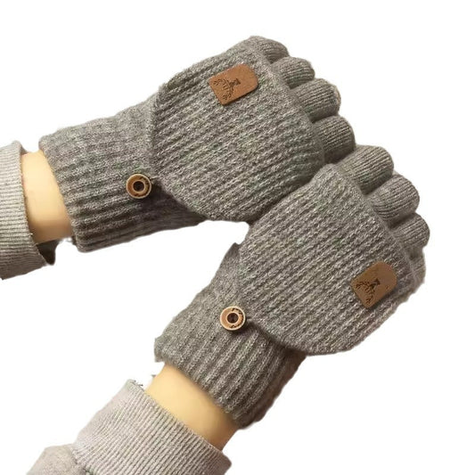 Halbfingerhandschuhe mit Klappe – Strick, Unisex, Winter