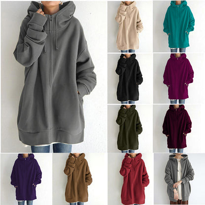 Damen Fuzzy Hoodies Langer Sport Pullover Hoodie Full-Zip Hoodie Sweatshirt