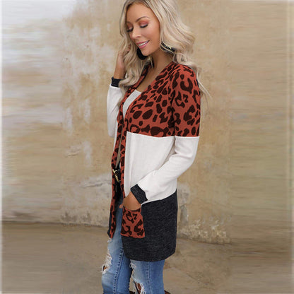 Leopardenmuster Strickjacke Damen