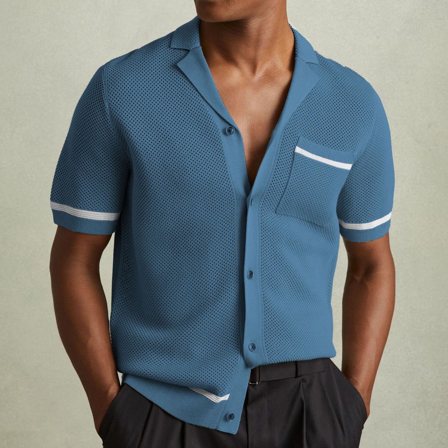 Kurzarm-Strickpolo mit Cuban-Kragen für Herren – Ideal für den Sommer