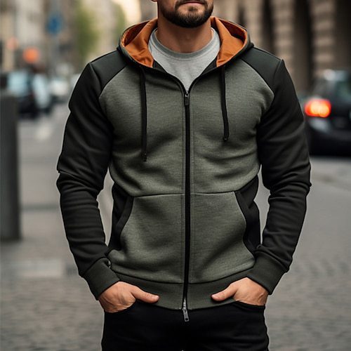 Herren Kapuzenjacke mit Reißverschluss – Polyester, Lockerer Schnitt