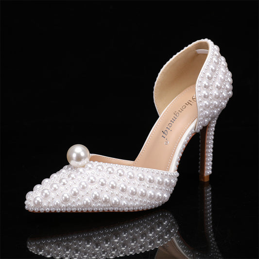 Damen Niedrig geschnittene spitze Stilettos mit Perlen-Brautschuhen