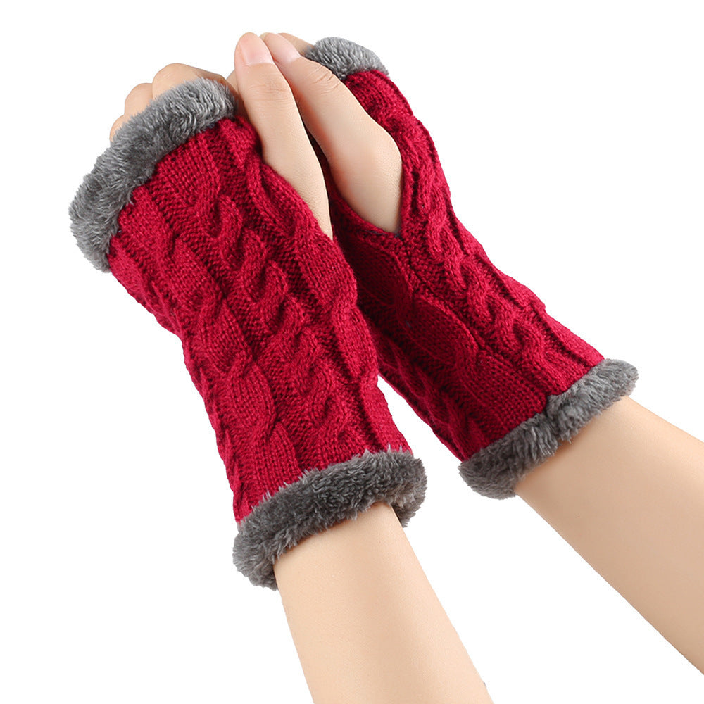 Winter Plüsch Handschuhe Twist Gestrickte Fingerlose Fleece Handschuhe Frauen Warme Verdickte Wollhandschuhe