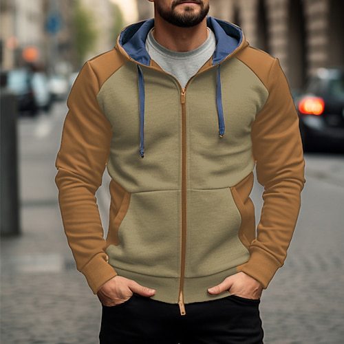 Herren Kapuzenjacke mit Reißverschluss – Polyester, Lockerer Schnitt