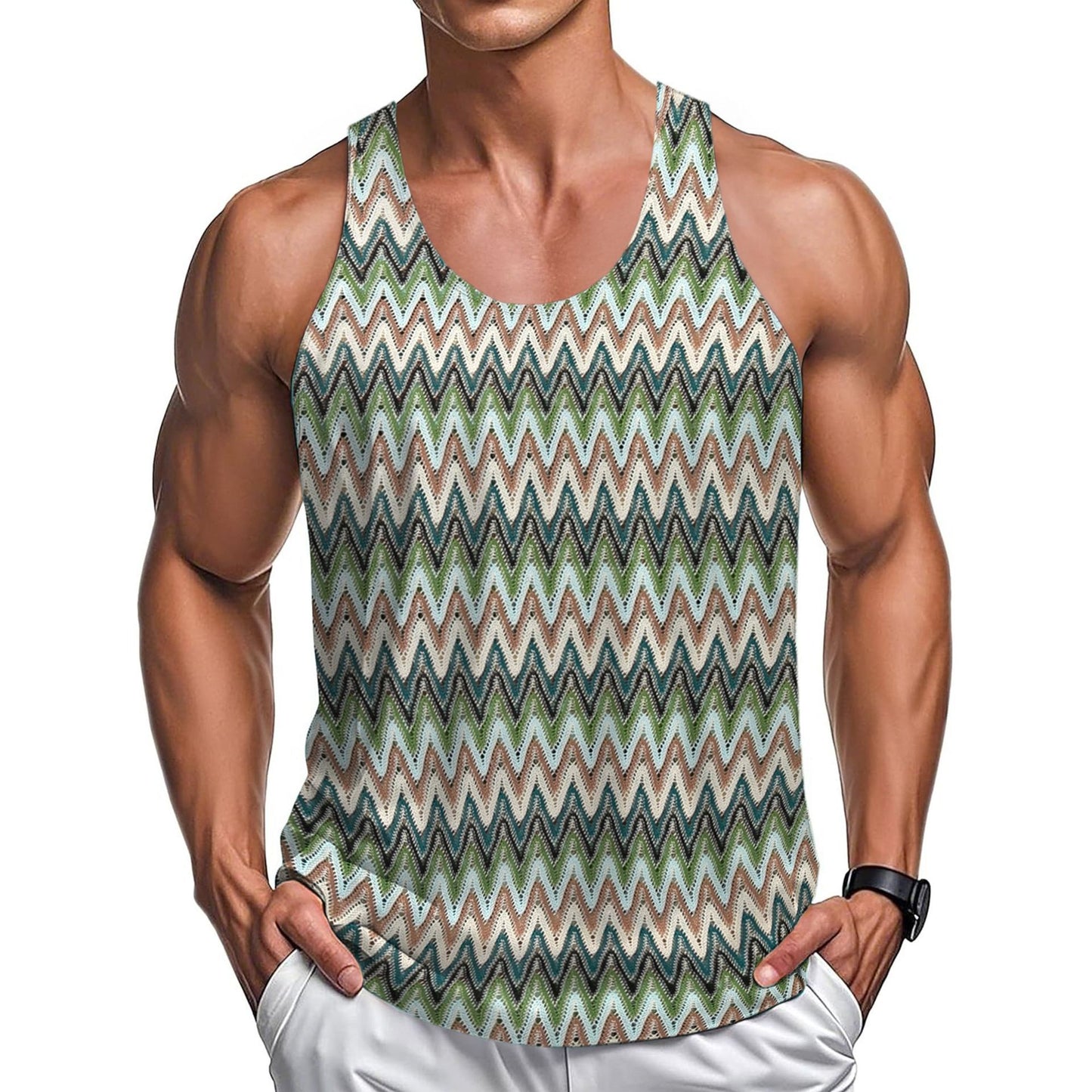 Ärmelloses Herren-Sommeroberteil im Retro-Stil mit Wellenstreifen