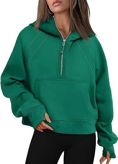 Reißverschluss Hoodies Sweatshirts mit Tasche Lose Sport Tops Langarm Pullover Pullover Winter Herbst Outfits Damen Kleidung