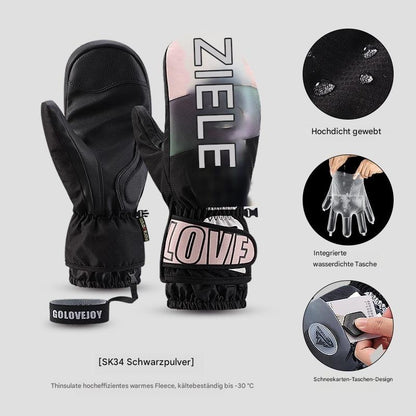 Snowboardhandschuhe für Damen, winddicht und kältebeständig, Touchscreen, mit Fleece gefüttert, verdickt