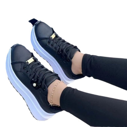 Damen Plateauschuhe Schnürschuhe Weiße Schuhe