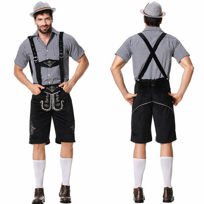 Herren Oktoberfest Kostüm – Trachtenhemd mit Lederhosen und Hut im Set