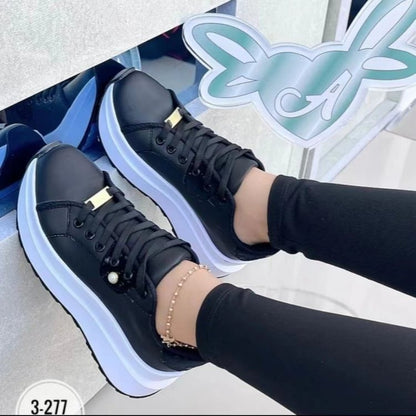 Damen Plateauschuhe Schnürschuhe Weiße Schuhe