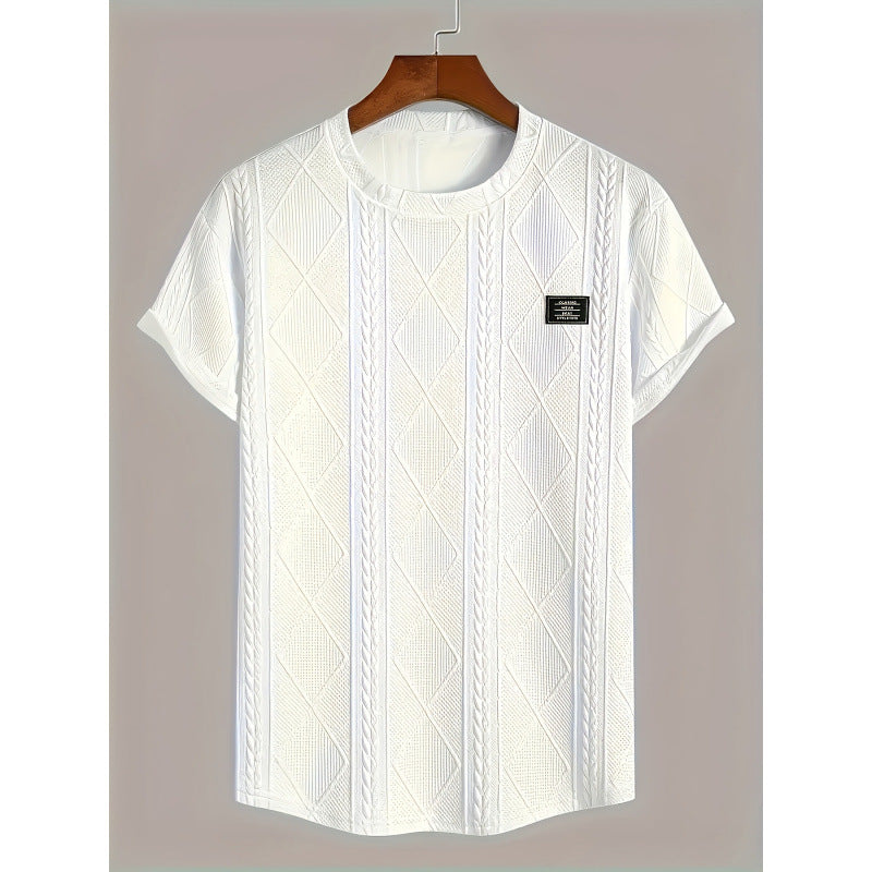 Herren T-Shirt mit Geometrie-Stickerei – Kurzarm, Freizeit, Übergröße