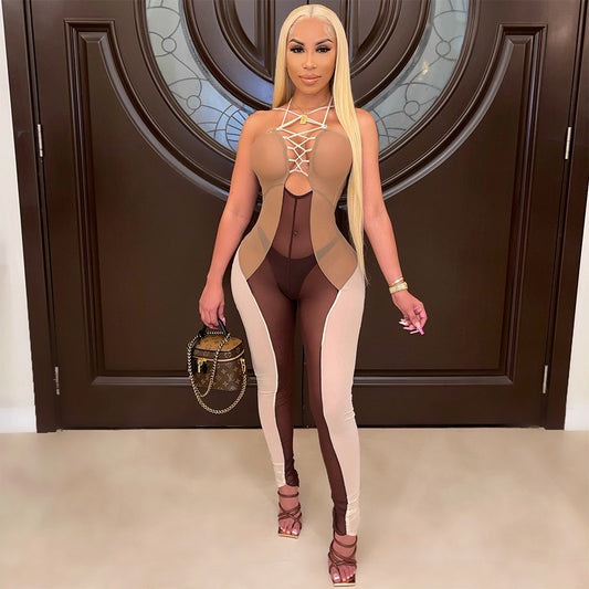 Durchsichtiger Jumpsuit mit Nähten für Damen