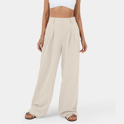 Lange Hose mit geradem Bein für Damen aus Baumwolle mit hoher Taille