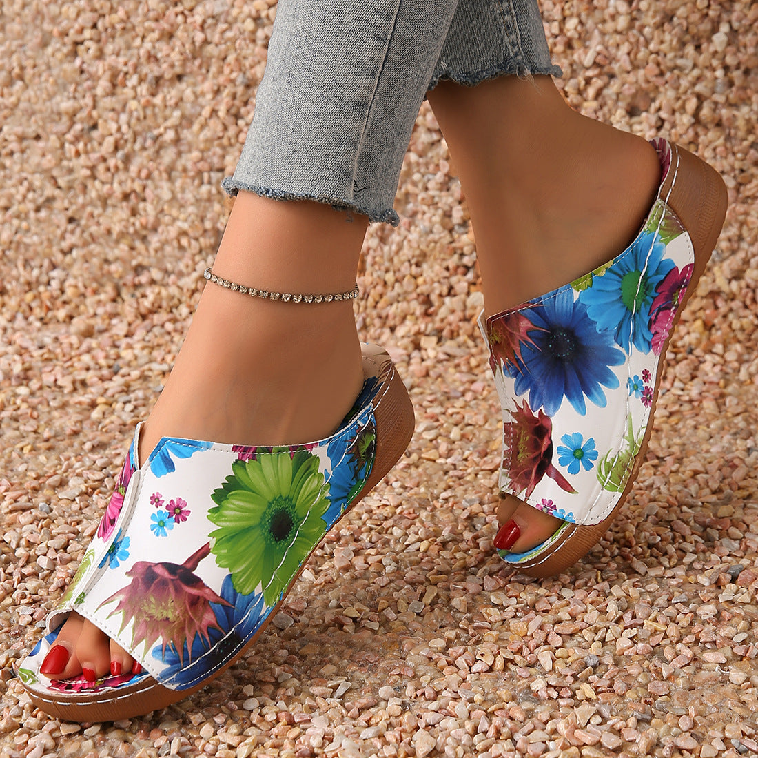 Peep Toe Wedge Fashion Einfache Slip-on Fashion Sandaletten Hausschuhe