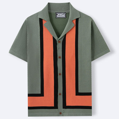 Herren-Sommer-Strickshirt mit Streifenmuster und Farbkontrast – Kurzarm