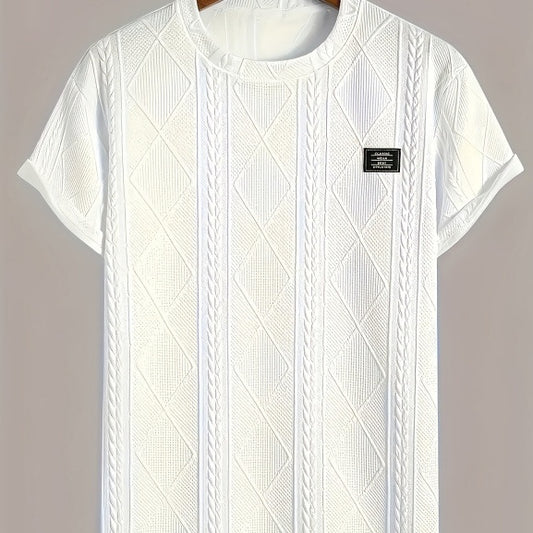 Herren T-Shirt mit Geometrie-Stickerei – Kurzarm, Freizeit, Übergröße