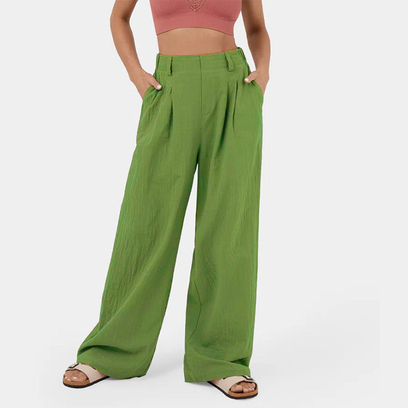 Lange Hose mit geradem Bein für Damen aus Baumwolle mit hoher Taille