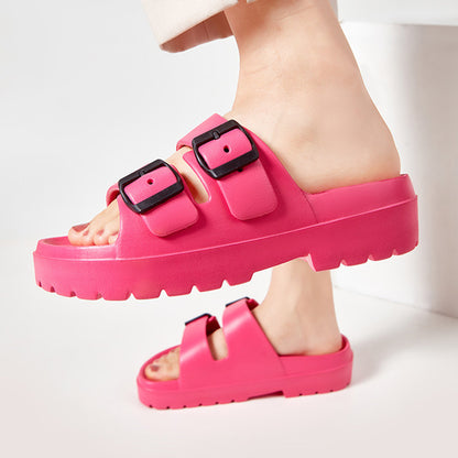 Mode Doppelschnalle Hausschuhe Sommer Plattform Garten Strand Schuhe Casual Non-slip Boden Badezimmer Home Slipper Für Frauen
