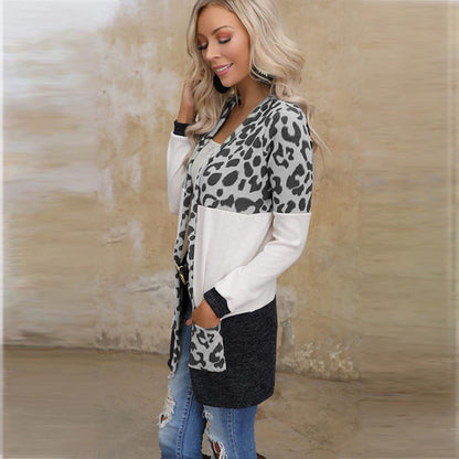 Leopardenmuster Strickjacke Damen